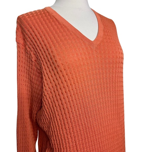 St. Croix Mondo Uomo Orange VNeck Cotton Blend Long Sleeve Luxury Sweater Large - Picture 2 of 9